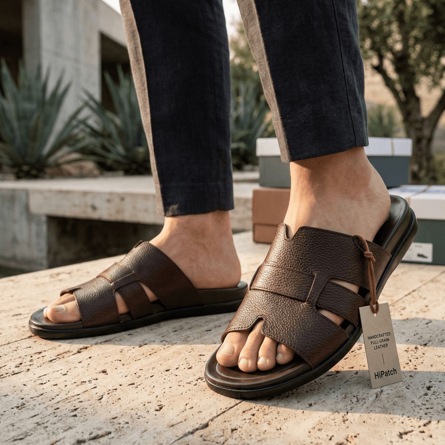 HP - Medicated Leather Slipper - 005 - BR - HiPatch Store